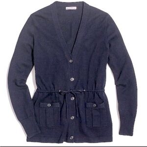 🇪🇸🐠J Crew Mercantile cardigan sweater buttons pockets tie waist navy blue XXS